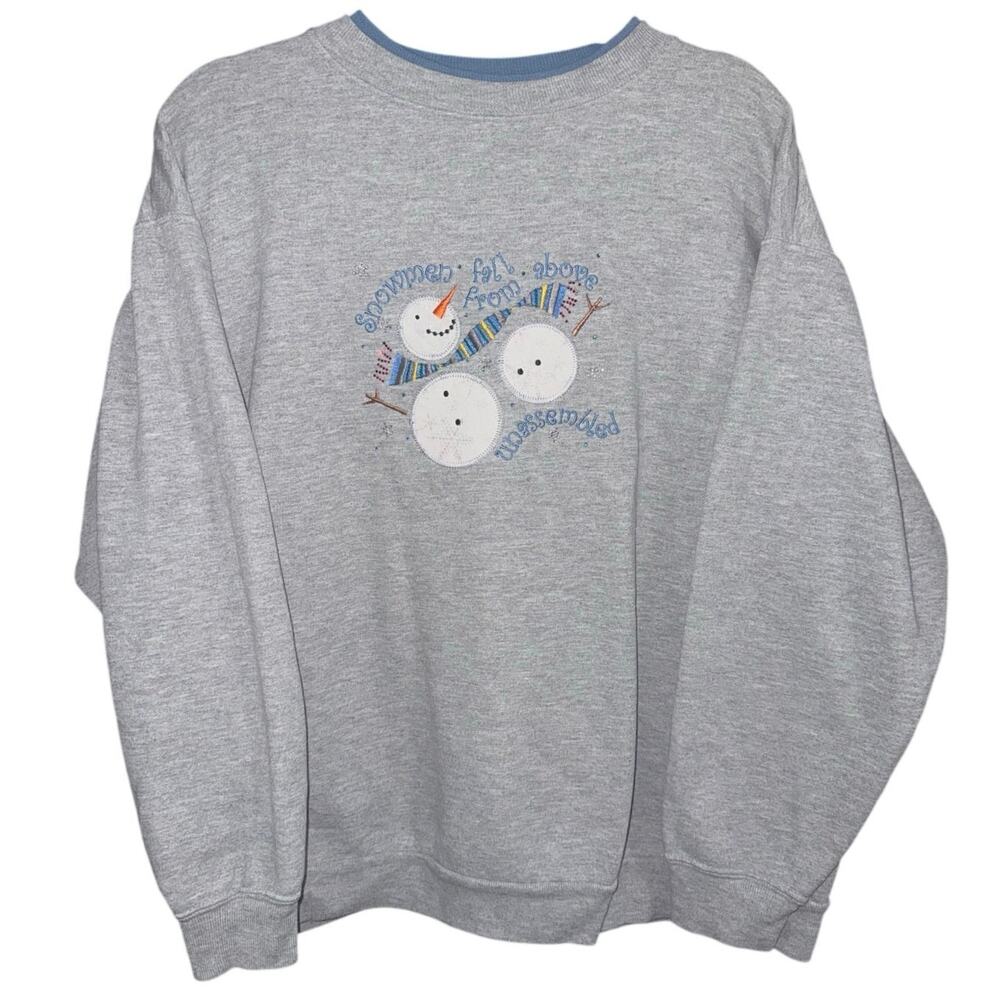 MC Sportswear Gray embroidered Sweatshirt Snowmen Fall From Above Vintage large